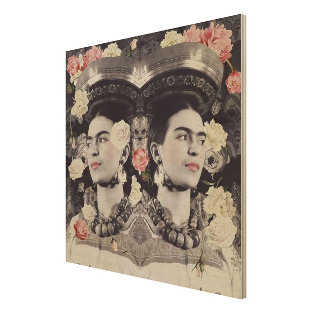 Quadro in legno -Frida Kahlo - Flower Flood- Quadrato 1:1