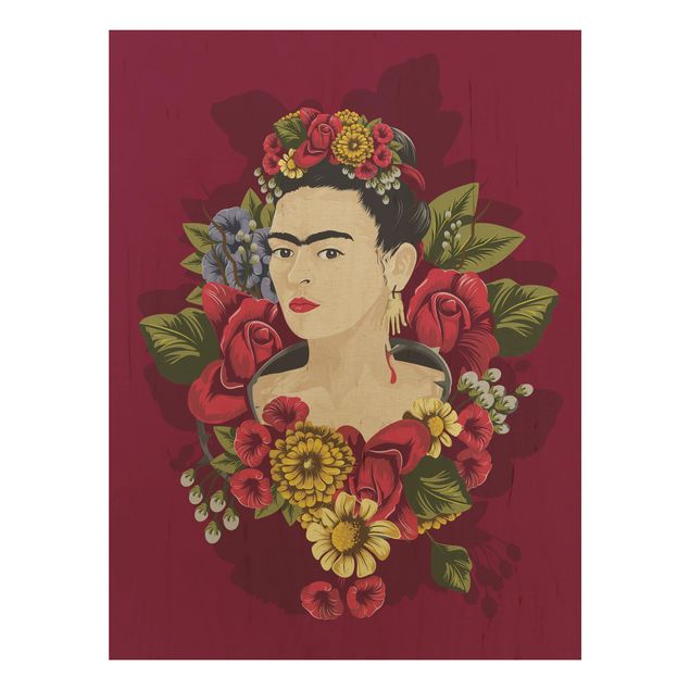 Quadro in legno -Frida Kahlo - Roses- Verticale 3:4