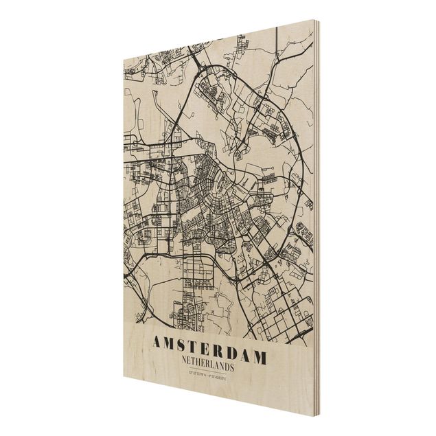 Quadro in legno - Amsterdam City Map - Classic- Verticale 3:4