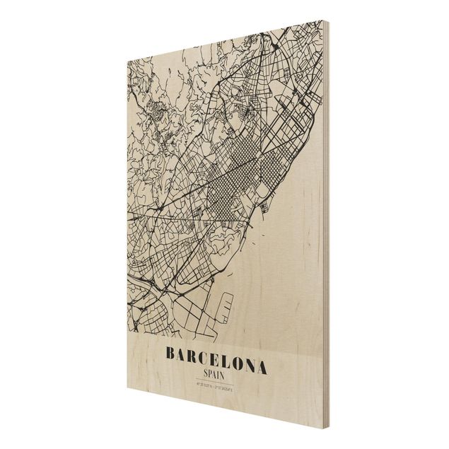 Quadro in legno - Barcelona City Map - Classic- Verticale 3:4
