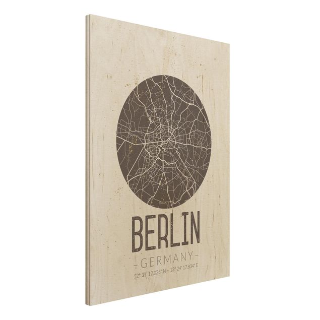 Quadro in legno - Berlin City Map - Retro- Verticale 3:4