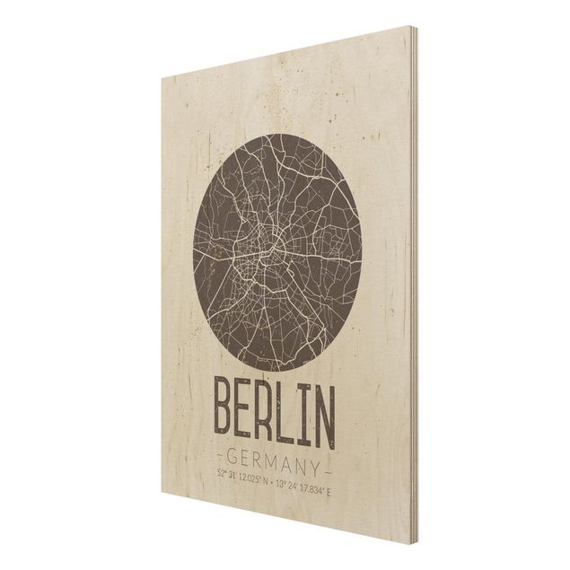 Quadro in legno - Berlin City Map - Retro- Verticale 3:4