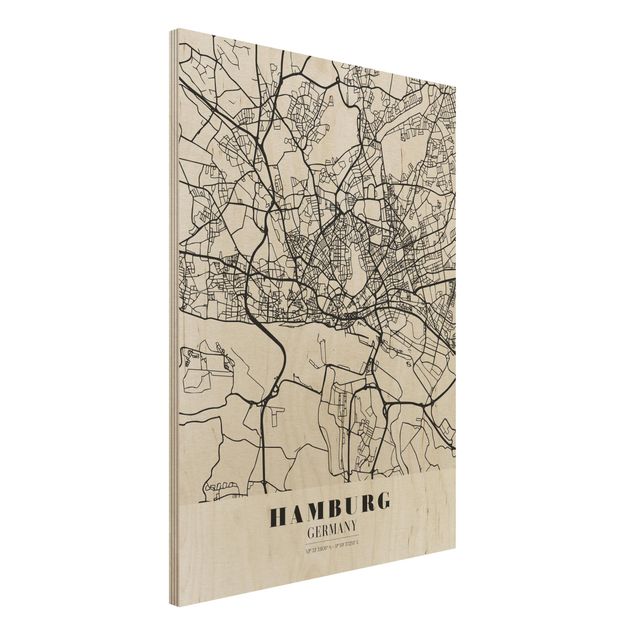 Quadro in legno - Hamburg City Map - Classic- Verticale 3:4