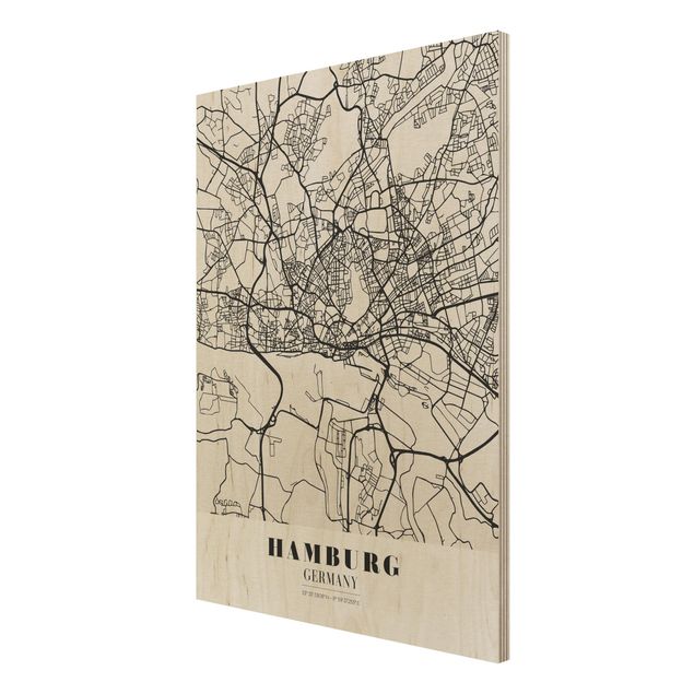 Quadro in legno - Hamburg City Map - Classic- Verticale 3:4