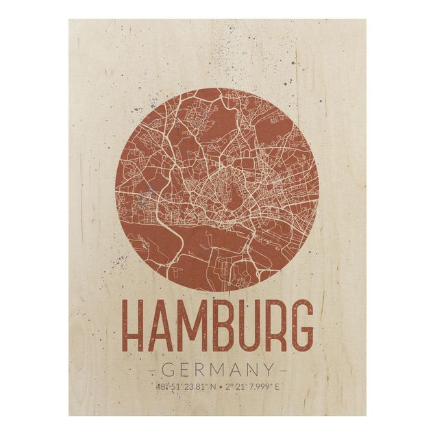 Quadro in legno - Hamburg City Map - Retro- Verticale 3:4