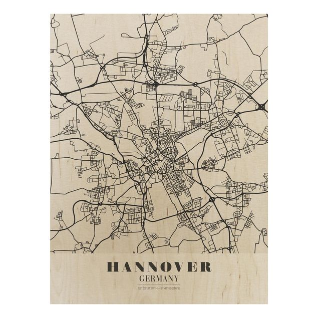 Quadro in legno - Hannover City Map - Classic- Verticale 3:4