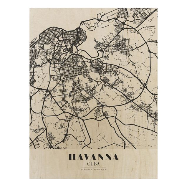Quadro in legno - Havana City Map - Classic- Verticale 3:4