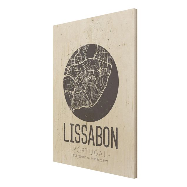 Quadro in legno - Lisbon City Map - Retro- Verticale 3:4