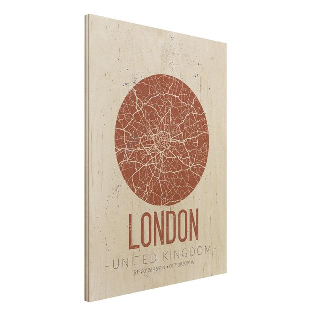 Quadro in legno - London City Map - Retro- Verticale 3:4
