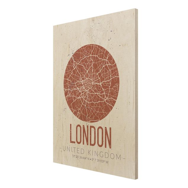 Quadro in legno - London City Map - Retro- Verticale 3:4