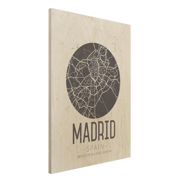 Quadro in legno - Madrid City Map - Retro- Verticale 3:4