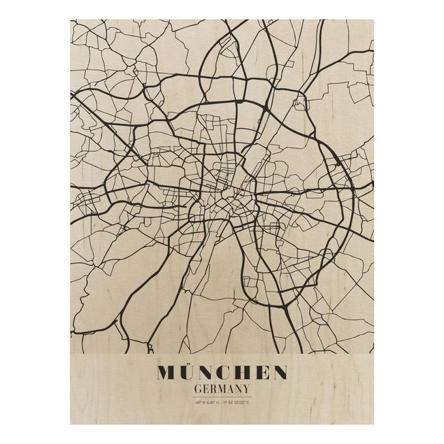 Quadro in legno - Munich City Map - Classic- Verticale 3:4