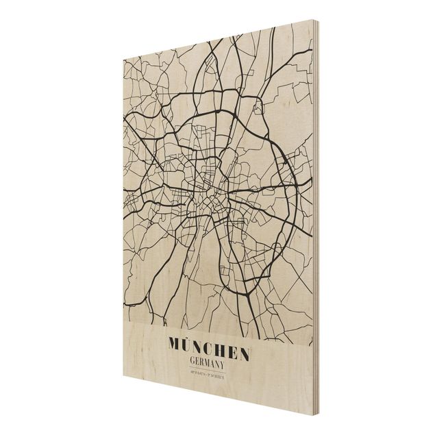 Quadro in legno - Munich City Map - Classic- Verticale 3:4