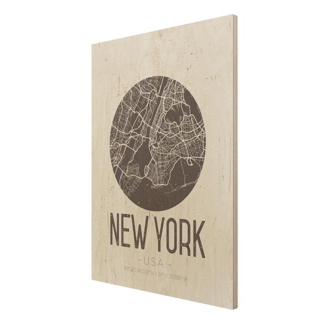 Quadro in legno - New York City Map - Retro- Verticale 3:4