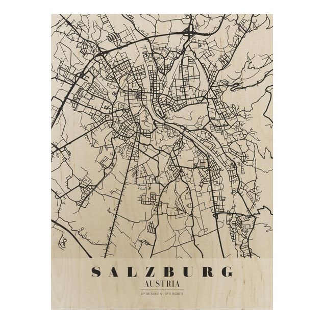 Quadro in legno - Salzburg City Map - Classic- Verticale 3:4