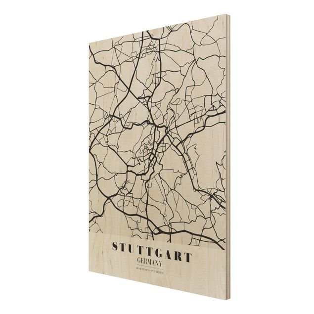Quadro in legno - Stuttgart City Map - Classic- Verticale 3:4