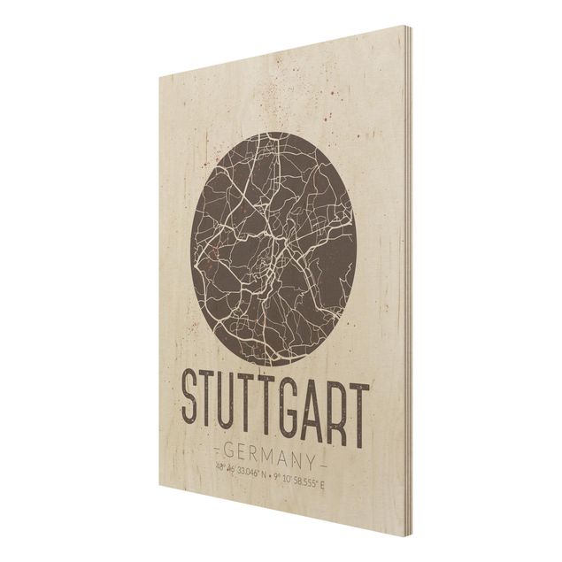 Quadro in legno - Stuttgart City Map - Retro- Verticale 3:4