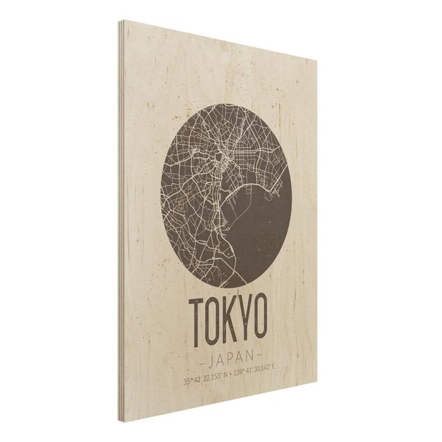 Quadro in legno - Tokyo City Map - Retro- Verticale 3:4