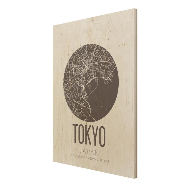 Quadro in legno - Tokyo City Map - Retro- Verticale 3:4