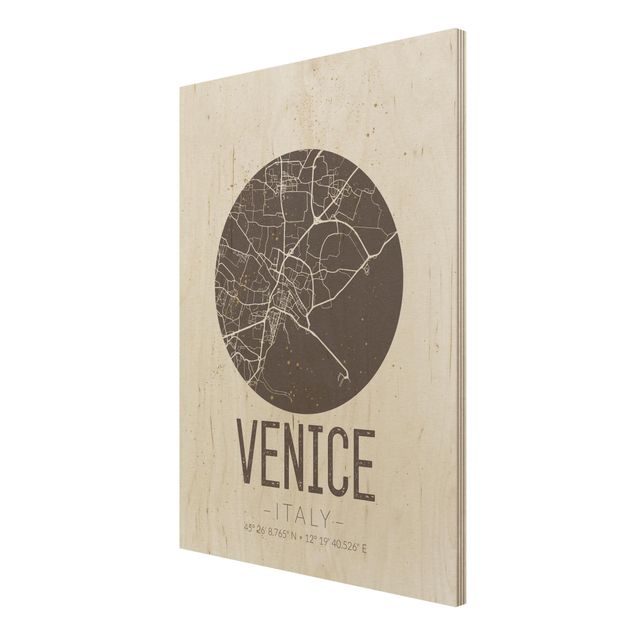 Quadro in legno - Venice City Map - Retro- Verticale 3:4