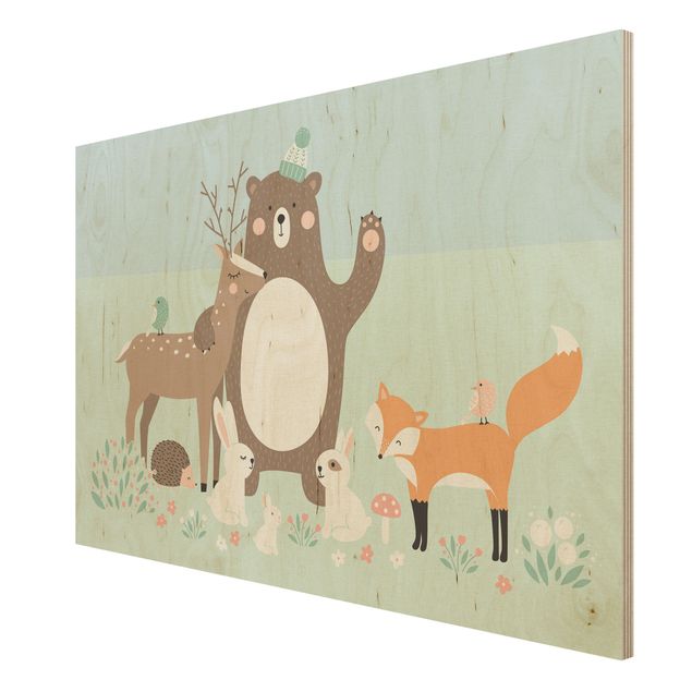 Quadro in legno - Forest Friends with forest animals blue - Orizzontale 3:2