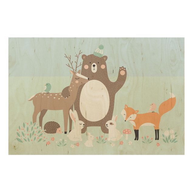 Quadro in legno - Forest Friends with forest animals blue - Orizzontale 3:2