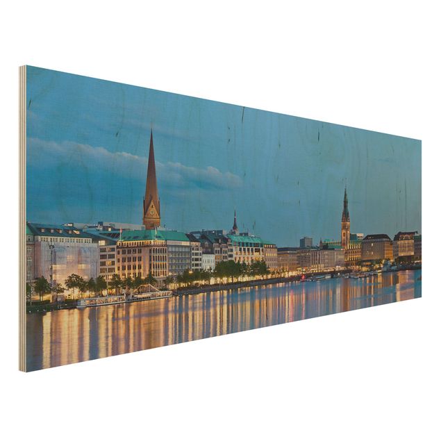 Quadro in legno - Hamburg Skyline - Panoramico
