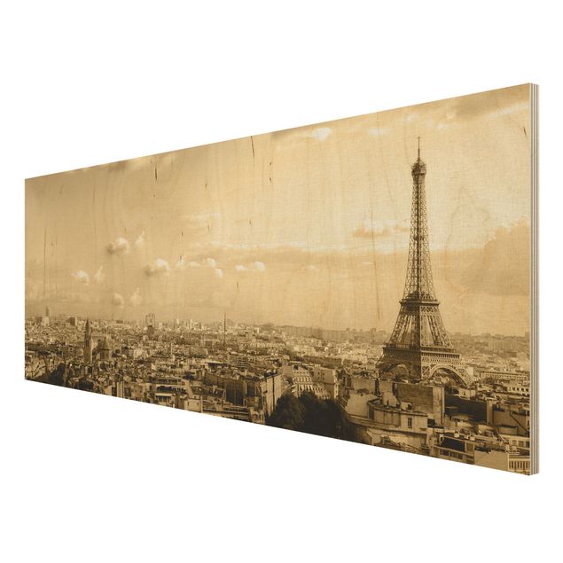 Quadro in legno - I Love Paris - Panoramico