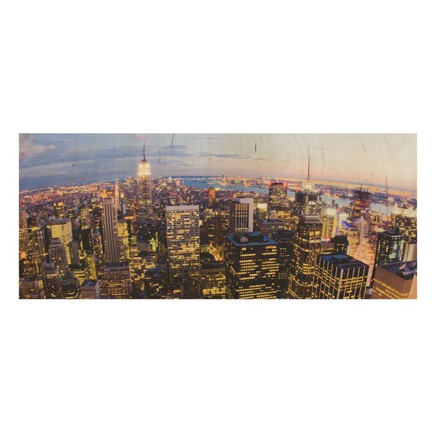 Quadro in legno - New York skyline at night - Panoramico