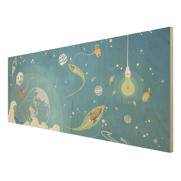 Quadro in legno - No.MW16 Colorful Space bustle - Panoramico