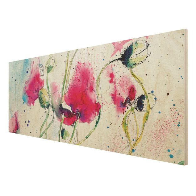 Quadro in legno - Painted Poppies - Panoramico