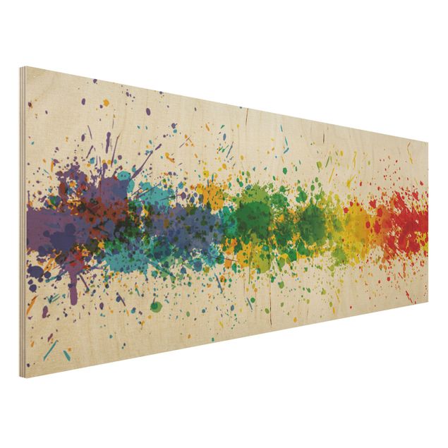 Quadro in legno - Rainbow Splatter - Panoramico