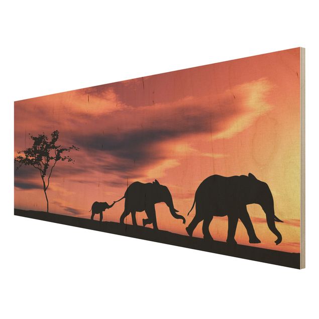 Quadro in legno - Savannah Elephant Family - Panoramico