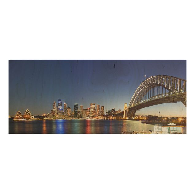Quadro in legno - Sydney at Night - Panoramico