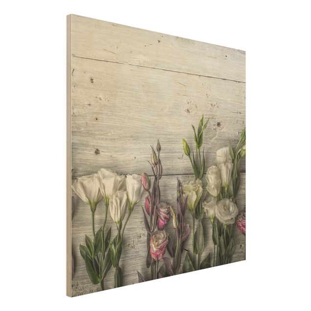 Quadro in legno - Tulip Pink Shabby wood optic - Quadrato 1:1