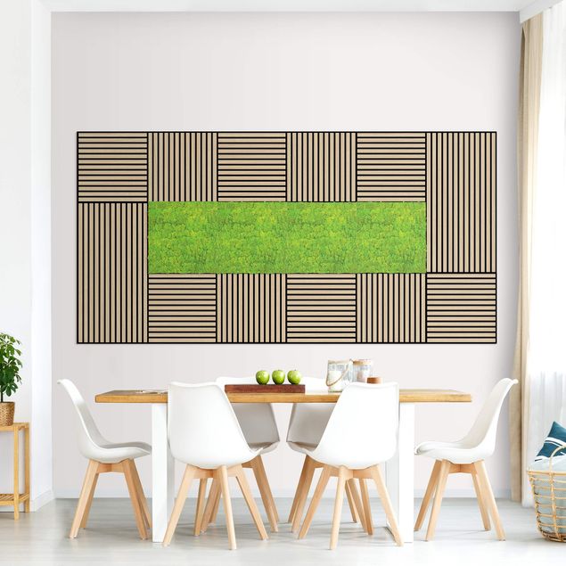 Pannelli fonoassorbenti Parete in legno rovere naturale e parete di muschio verde mela - Collage a parete
