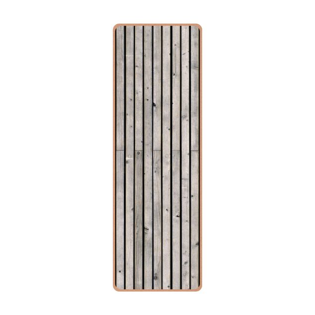 Tappetino yoga - Muro di legno con piccole stecche bianco e nero