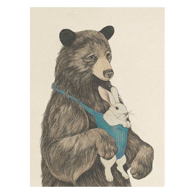 Quadro su tela naturale - Illustrazione di piccolo orso e coniglietto - Formato verticale 3:4