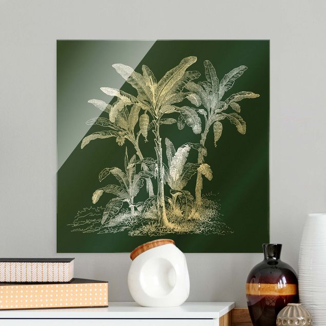 Quadro in vetro - Illustrazione di palme di banano su verde - Quadrato