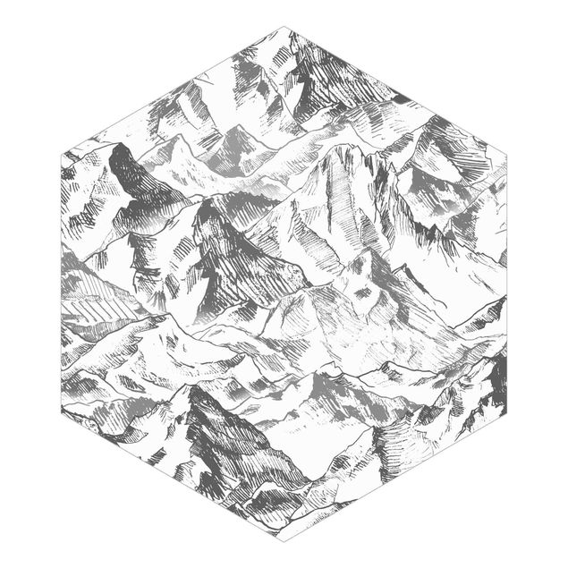 Fotomurale esagonale autoadesivo - Illustrazione di paesaggio montano in grigio