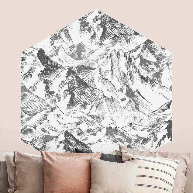 carta da parati grigia camera da letto Illustrazione di un paesaggio montano grigio