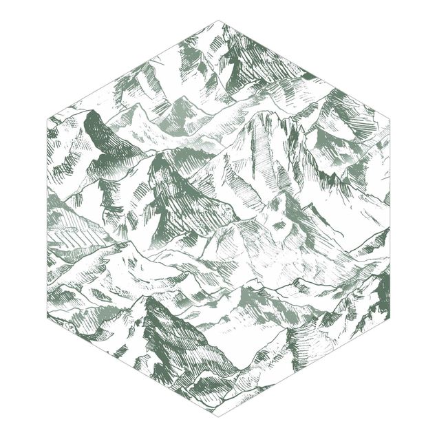 Fotomurale esagonale autoadesivo - Illustrazione di paesaggio montano in verde