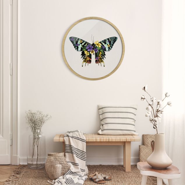Poster con cornice rotonda Illustrazione Floreale Farfalla del Madagascar
