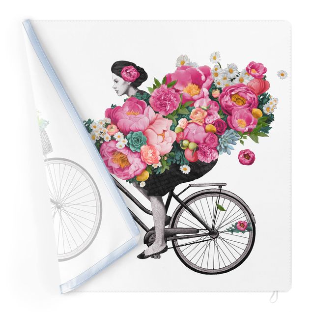 Quadro intercambiabile - Illustrazione di donna in bici collage di fiori colorati