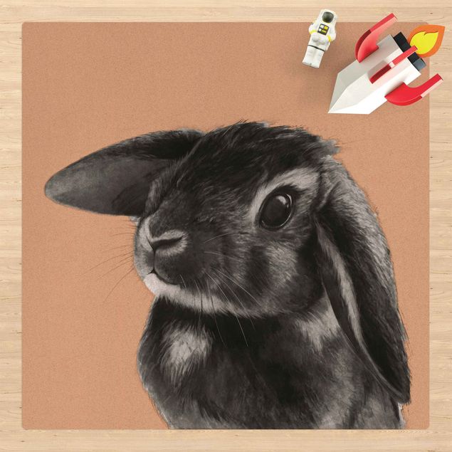 Tappeti moderni soggiorno Illustrazione - Coniglio - Disegno in bianco e nero