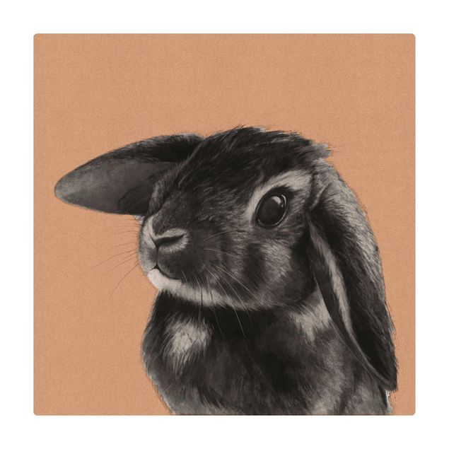 Tappetino di sughero - Illustrazione disegno di coniglio bianco e nero - Quadrato 1:1