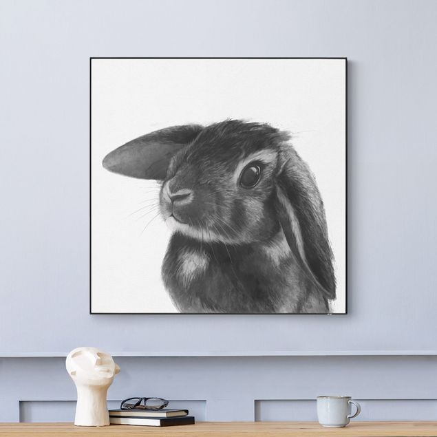 Quadro intercambiabile - Illustrazione disegno di coniglio bianco e nero