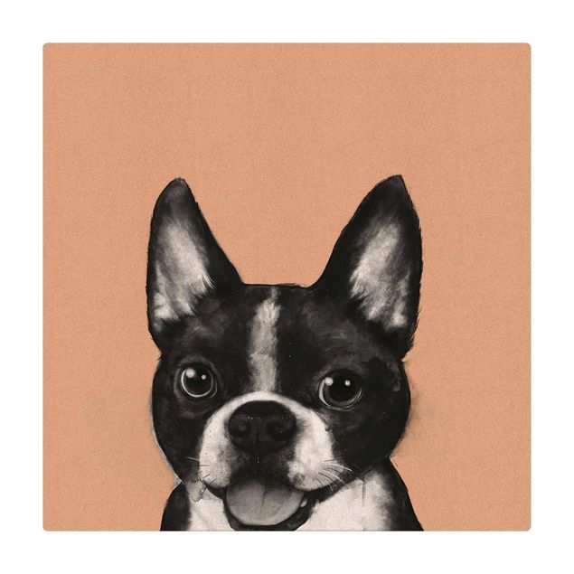 Tappetino di sughero - Illustrazione pittura di boston terrier bianco e nero - Quadrato 1:1
