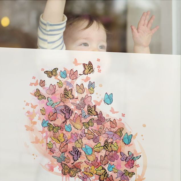 Decorazione per finestre - Illustrazione gatto dipinto con farfalle colorate