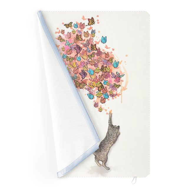 Quadro fonoassorbente intercambiabile - Illustrazione gatto dipinto con farfalle colorate